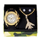 Watch and Army Jet Necklace Set with Earrings - W1K-163