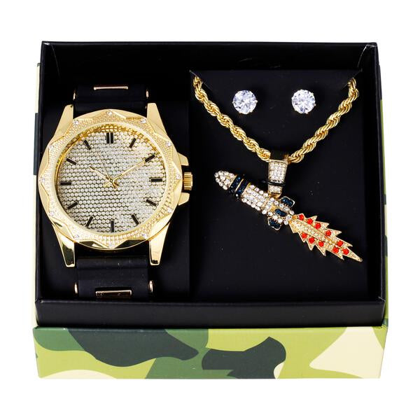 Watch and Rocket Necklace with Earrings Gift Set - W1K-168