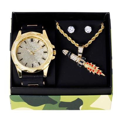 Watch and Rocket Necklace with Earrings Gift Set - W1K-168