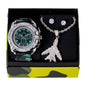 Watch and Army Jet Necklace Set with Earrings - W1K-163