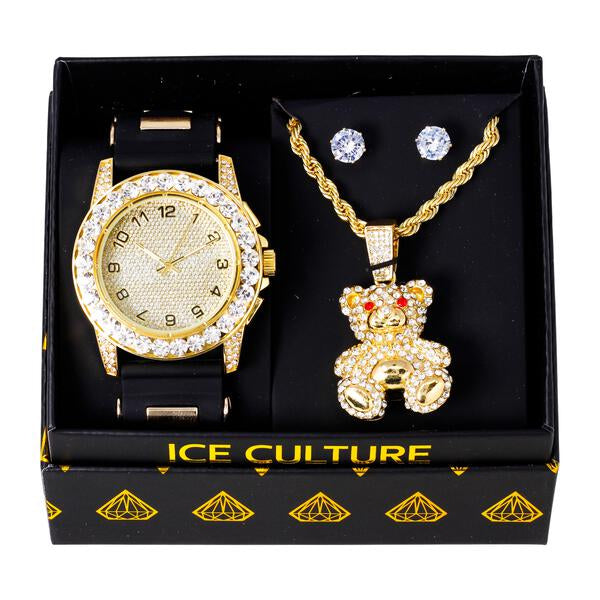 Watch and Teddy bear Necklace with Earrings Gift Set - W1K-161