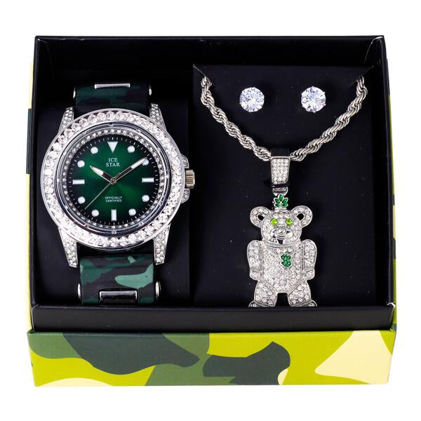 Watch and Teddy Bear Necklace with Earrings Gift Set - W1K-166
