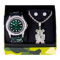 Watch and Teddy Bear Necklace with Earrings Gift Set - W1K-166