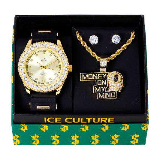 Watch and Streetwear Necklace with Earrings Gift Set - W1K-133
