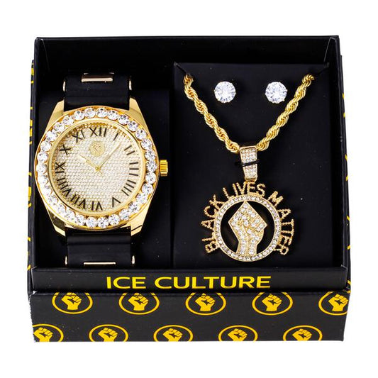 Watch and BLM Necklace with Earrings Gift Set - W1K-169