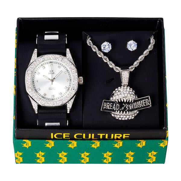 Watch and Streetwear Necklace with Earrings Gift Set - W1K-130