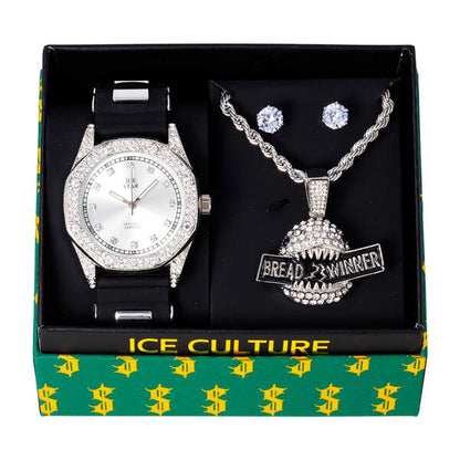 Watch and Streetwear Necklace with Earrings Gift Set - W1K-130