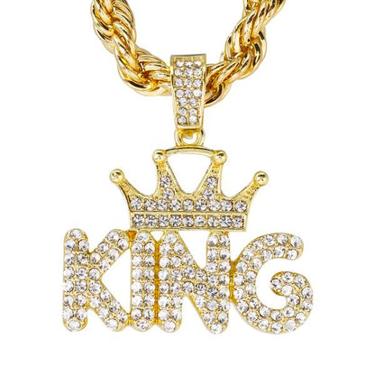 Iced Large King Pendant with 8mm Rope Chain 24" - HC-8077