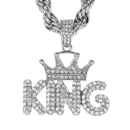 Iced Large King Pendant with 8mm Rope Chain 24" - HC-8077