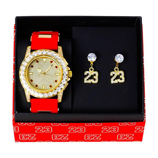 Watch and Basketball Pave Dangling Earring Gift Set - MSE-116