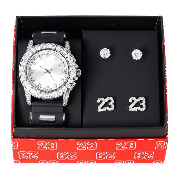 Watch and 2on Basketball Pave Earring Gift Set - MSE-132