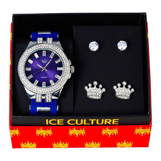 Watch and 2on Crown Earring Gift Set - MSE-108
