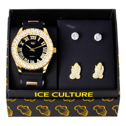 Watch and 2on Praying Hand Earring Gift Set - MSE-106