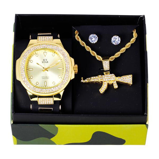 Watch and Rocket Necklace with Earrings Gift Set - W1K-167