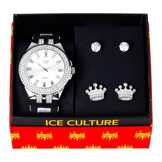 Watch and 2on Crown Earring Gift Set - MSE-108