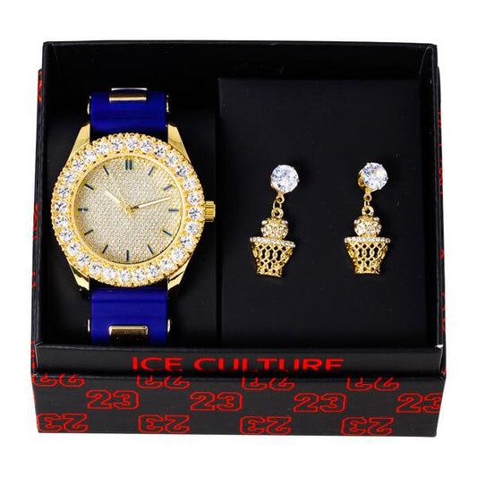 Watch and Basketball Dangling Earring Gift Set - MSE-117