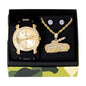 Watch and Camo Tank Necklace with Earrings Gift Set - W1K-165
