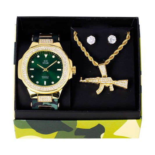 Watch and Rocket Necklace with Earrings Gift Set - W1K-167