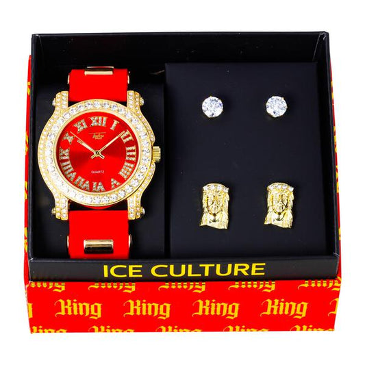 Watch and 2on Stud and Jesus Earring Gift Set - MSE-105