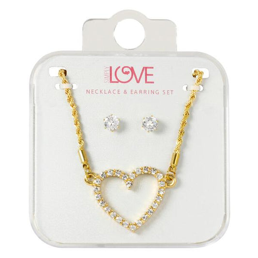 Ladies Heart Necklace with Earrings Set - DD-1951G