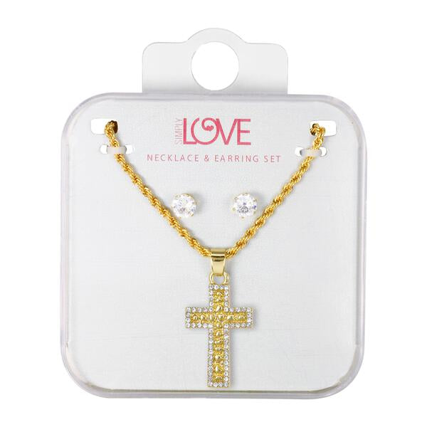 Ladies Nugget Cross Necklace with Earrings Set - DD-HC-346