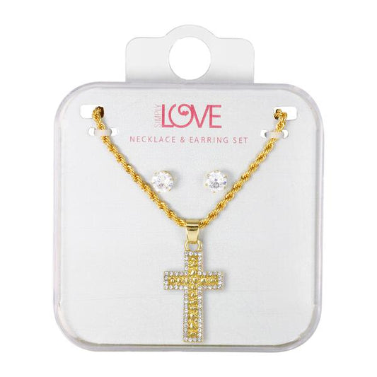 Ladies Nugget Cross Necklace with Earrings Set - DD-HC-346