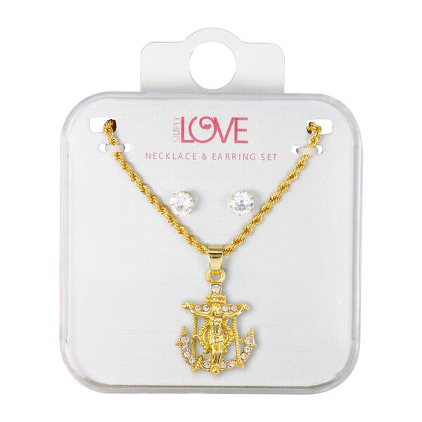 Ladies Crucifix Necklace with Earrings Set - DD-HC-257