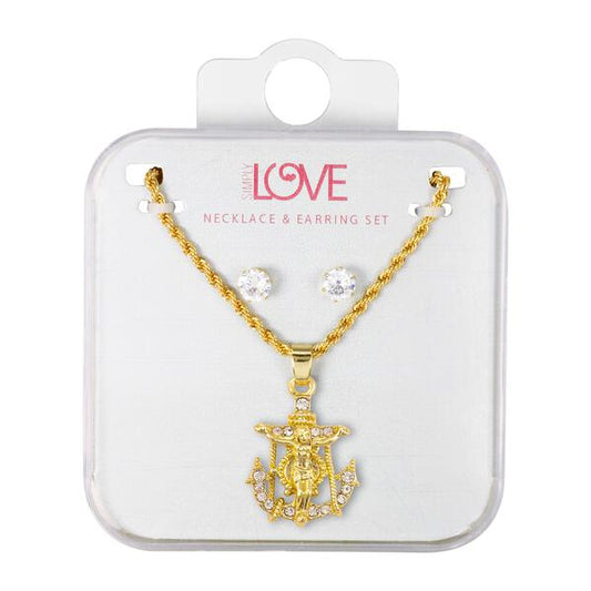 Ladies Crucifix Necklace with Earrings Set - DD-HC-257