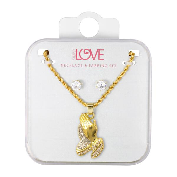Ladies Praying Hands Necklace with Earrings Set - DD-HC-239