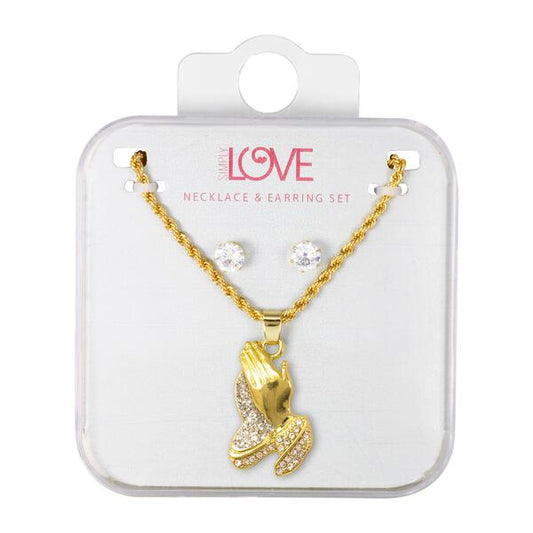 Ladies Praying Hands Necklace with Earrings Set - DD-HC-239