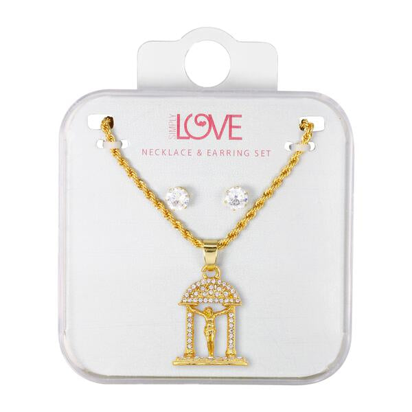 Ladies Crucifix Necklace with Earrings Set - DD-HC-289