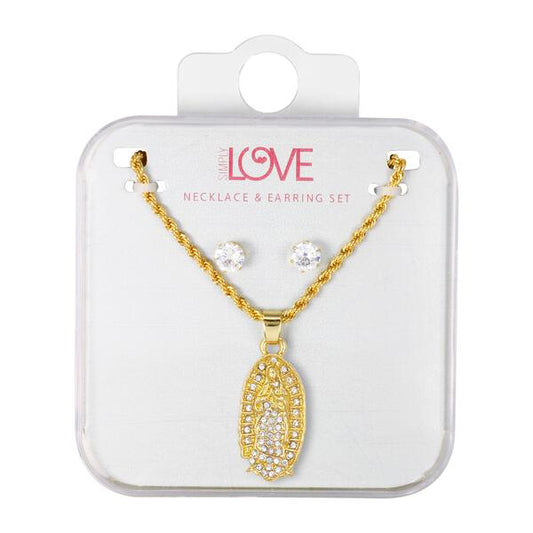 Ladies Virgin Mary Necklace with Earrings Set - DD-HC-334G