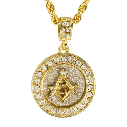 Iced Medium Free Mason Pendant with 4mm Rope Chain 24" - HC-3110*
