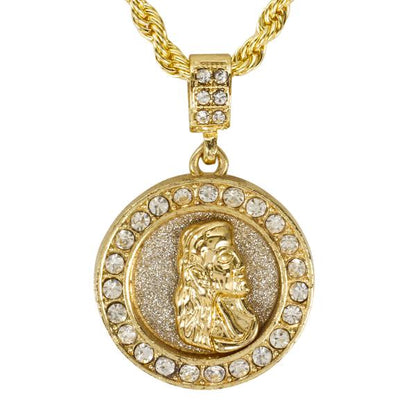 Iced Medium Jesus Pendant with 4mm Rope Chain 24" - HC-3106*