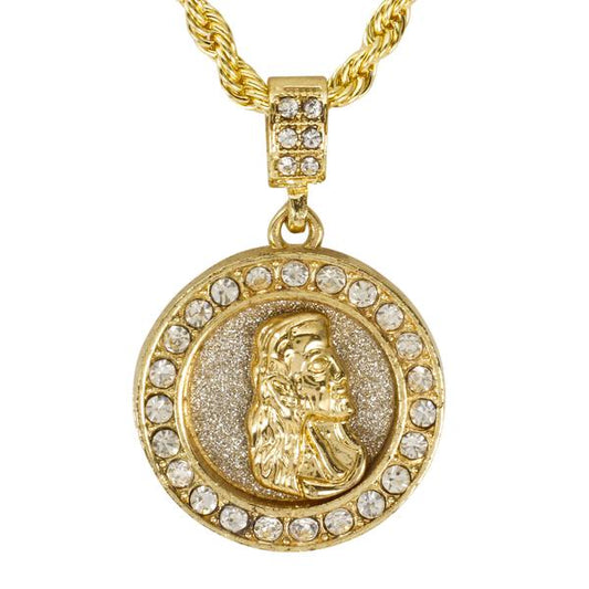 Iced Medium Jesus Pendant with 4mm Rope Chain 24" - HC-3106*