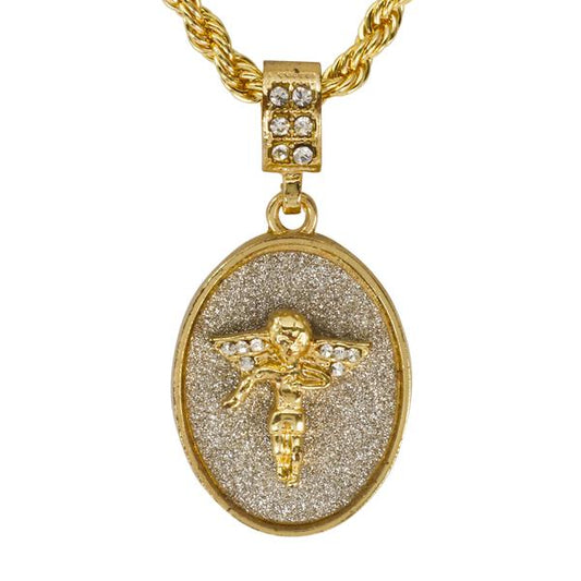 Iced Medium Angel Pendant with 4mm Rope Chain 24" - HC-2025*