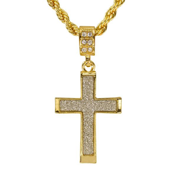 Iced Medium Cross Pendant with 4mm Rope Chain 24" - HC-2002*