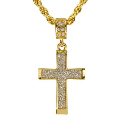 Iced Medium Cross Pendant with 4mm Rope Chain 24" - HC-2002*