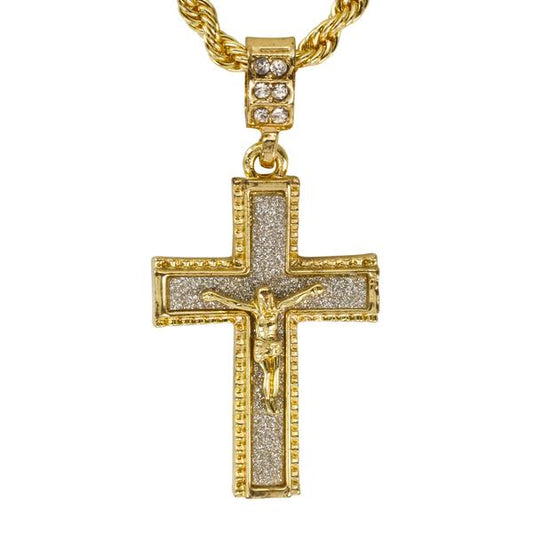 Iced Medium Crucifix Pendant with 4mm Rope Chain 24" - HC-2045*