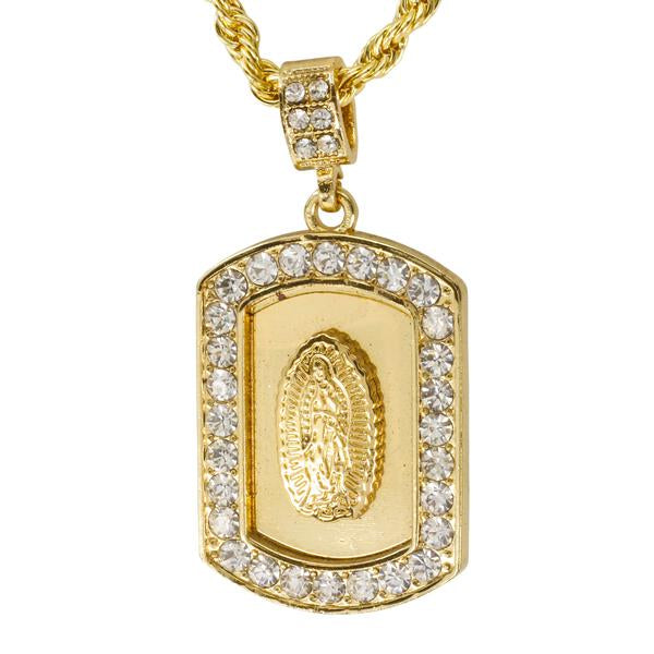 Iced Medium Guadalupe Pendant with 4mm Rope Chain 24" - HC-3058*