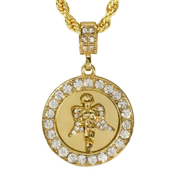 Iced Medium Angel Pendant with 4mm Rope Chain 24" - HC-3004*