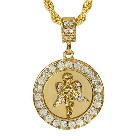 Iced Medium Angel Pendant with 4mm Rope Chain 24" - HC-3004*