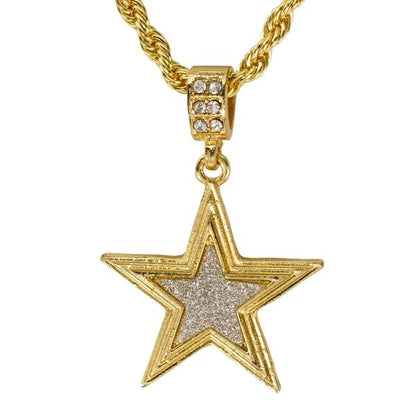 Iced Medium Star Pendant with 4mm Rope Chain 24" - HC-2008*