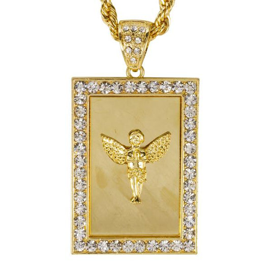 Iced Large Angel Pendant with 8mm Rope Chain 24" - HC-4054**