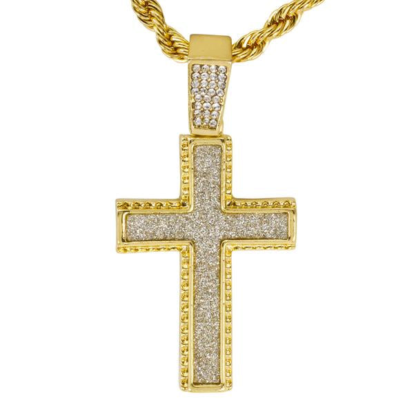 Iced Medium Cross Pendant with 4mm Rope Chain 24" - HC-2044*