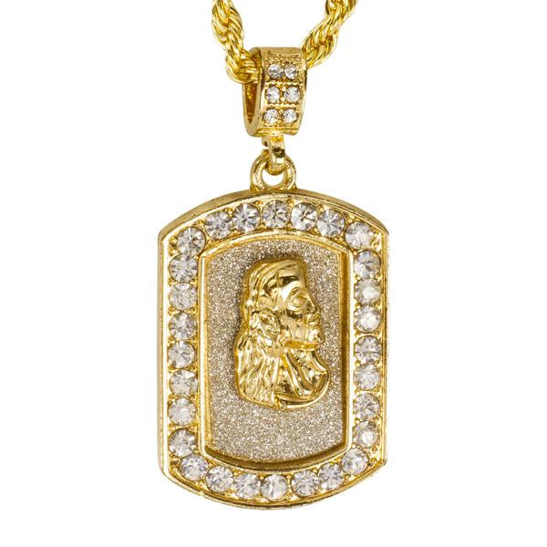 Iced Medium Jesus Pendant with 4mm Rope Chain 24" - HC-3156*