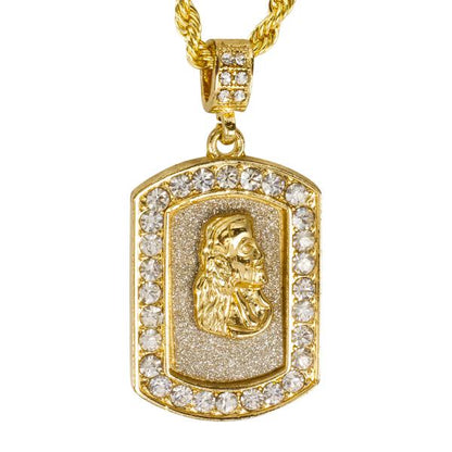 Iced Medium Jesus Pendant with 4mm Rope Chain 24" - HC-3156*