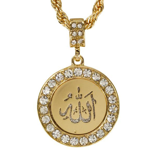 Iced Medium Islamic Pendant with 4mm Rope Chain 24" - HC-2031*