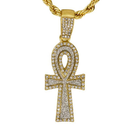 Iced Medium Cross Pendant with 4mm Rope Chain 24" - HC-2054*