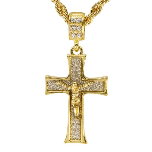 Iced Medium Crucifix Pendant with 4mm Rope Chain 24" - HC-2050*